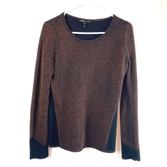 Maje Glitter Sparkle Brown Copper Sweater Pullover Knit Long Sleeve Womens US M - Picture 1 of 13